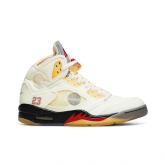 Air Jordan 5 Luonnonvalkoinen Sp Valkoinen Keltainen Hopea Miesten Kengät