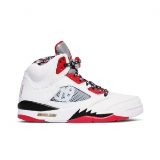 Air Jordan 5 Retro Valkoinen Punainen Musta Hopea Miesten Kengät