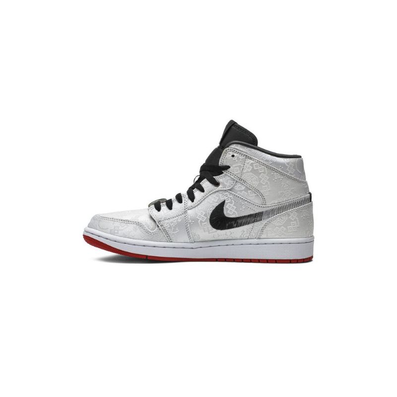 Air Jordan 1 Clot Mid Valkoinen Musta Punainen Miesten Kengät
