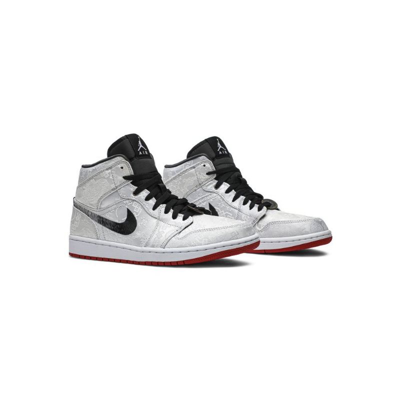 Air Jordan 1 Clot Mid Valkoinen Musta Punainen Miesten Kengät