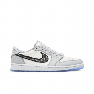 Air Jordan 1 Dior Matala Harmaa Valkoinen Musta Miesten Kengät