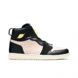 Air Jordan 1 Korkea Vetoketju Musta Vaaleanpunainen Kultainen Naisten Kengät