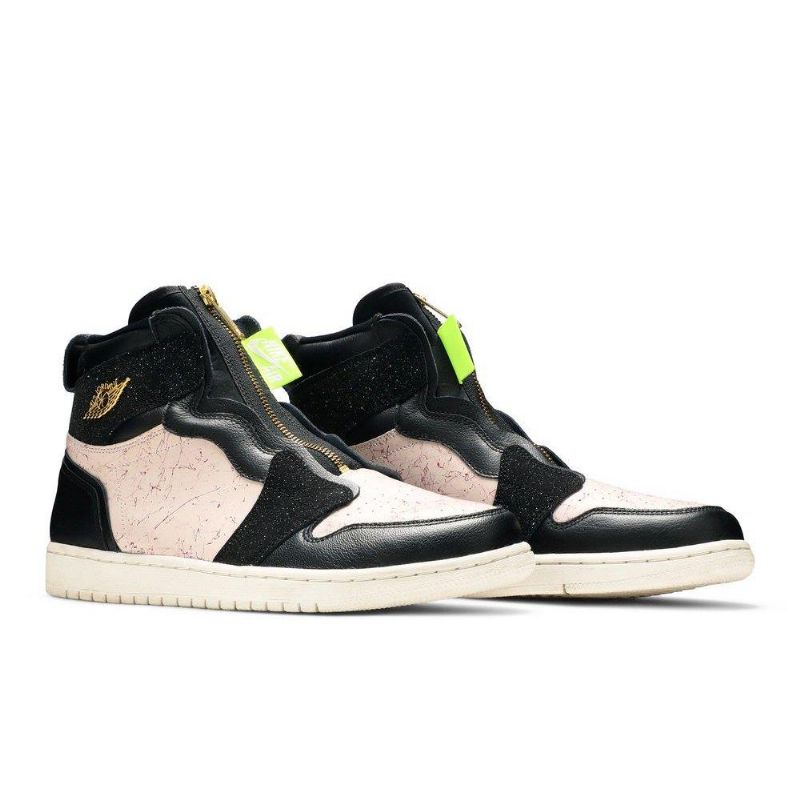 Air Jordan 1 Korkea Vetoketju Musta Vaaleanpunainen Kultainen Naisten Kengät