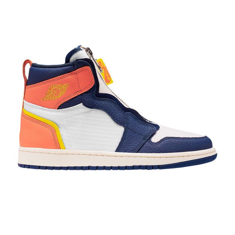 Air Jordan 1 Korkea Vetoketju Valkoinen Sininen Oranssi Keltainen Naisten Kengät