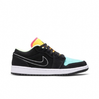 Air Jordan 1 Low Se Musta Vihreä Oranssi Vaaleanpunainen Miesten Kengät