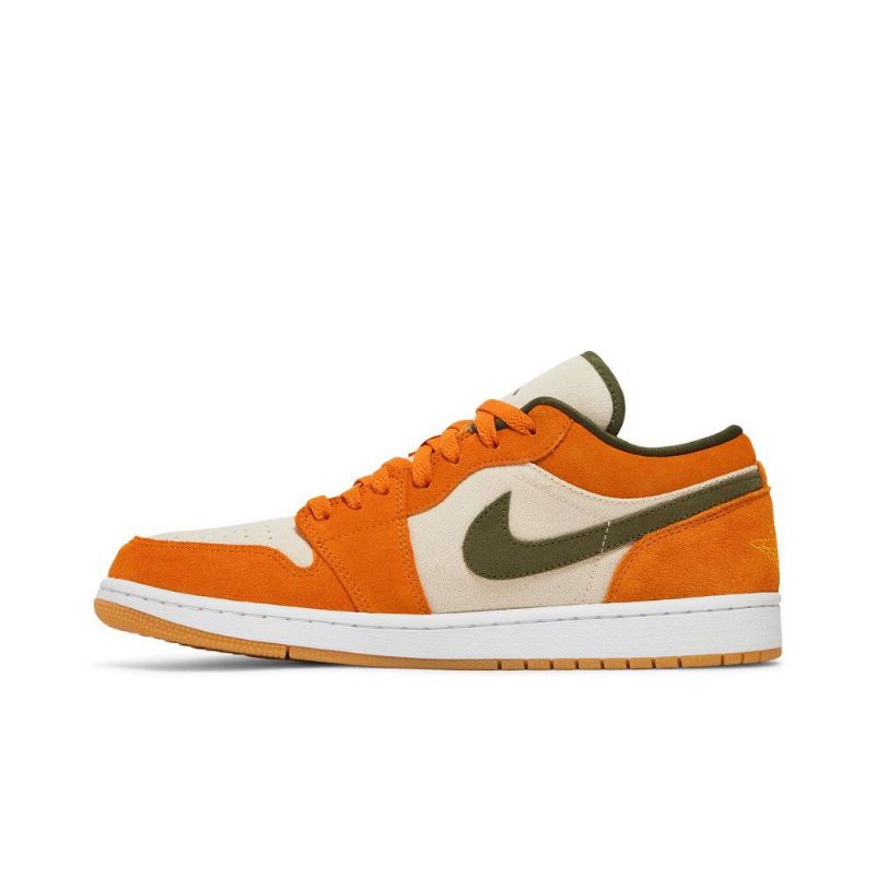 Air Jordan 1 Low Se Valkoinen Oliivinvihreä Oranssi Miesten Kengät