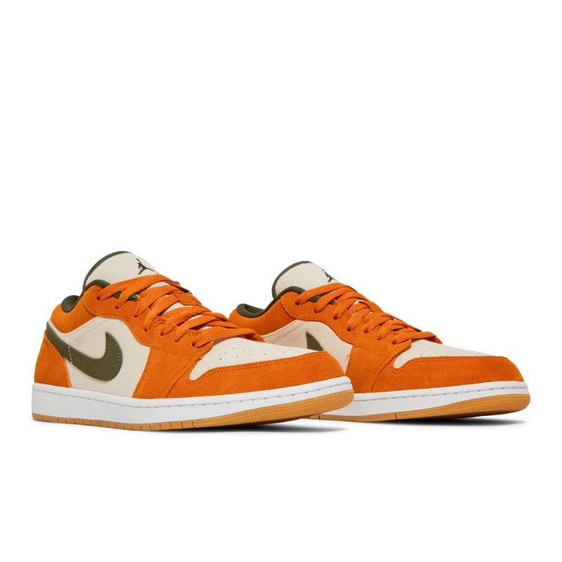 Air Jordan 1 Low Se Valkoinen Oliivinvihreä Oranssi Miesten Kengät