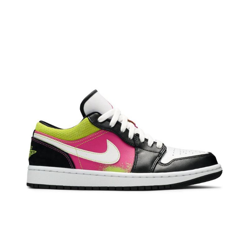 Air Jordan 1 Matala Musta Valkoinen Vaaleanpunainen Vihreä Miesten Kengät