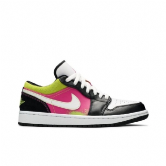 Air Jordan 1 Matala Musta Valkoinen Vaaleanpunainen Vihreä Miesten Kengät
