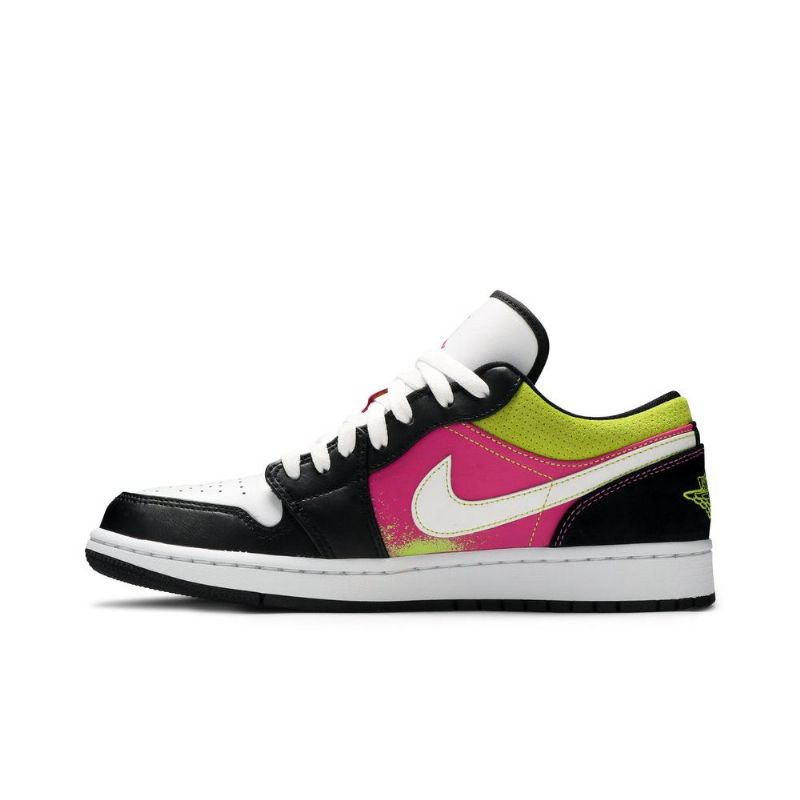 Air Jordan 1 Matala Musta Valkoinen Vaaleanpunainen Vihreä Miesten Kengät