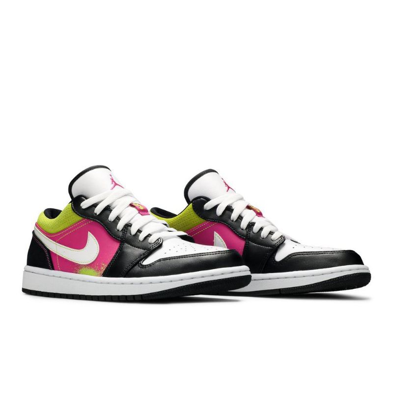 Air Jordan 1 Matala Musta Valkoinen Vaaleanpunainen Vihreä Miesten Kengät