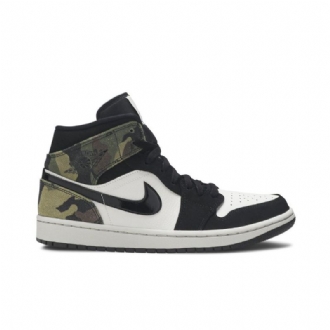 Air Jordan 1 Mid Beigen Mustat Vihreät Miesten Kengät