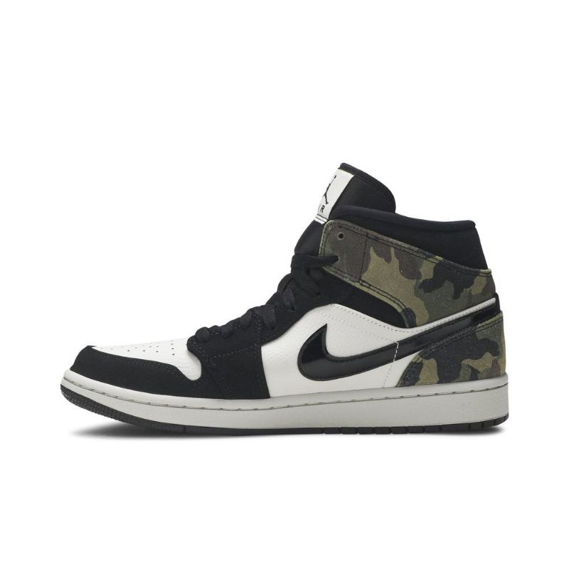 Air Jordan 1 Mid Beigen Mustat Vihreät Miesten Kengät
