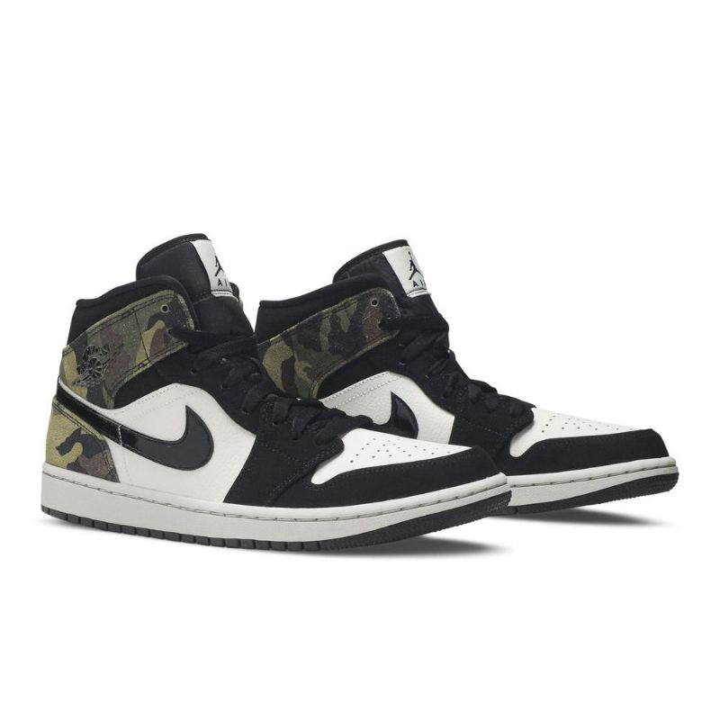 Air Jordan 1 Mid Beigen Mustat Vihreät Miesten Kengät