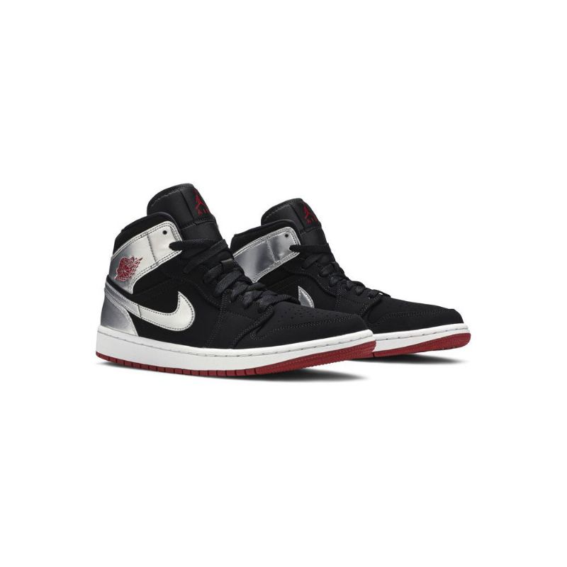 Air Jordan 1 Mid Musta Hopeanpunaiset Miesten Kengät