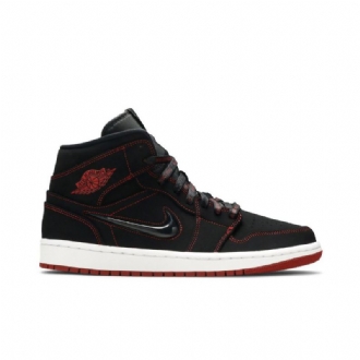 Air Jordan 1 Mid Musta Valkoinen Punainen Miesten Kengät