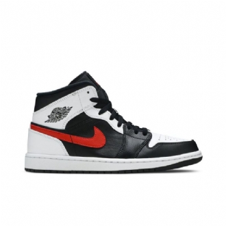 Air Jordan 1 Mid Musta Valkoinen Punainen Miesten Kengät
