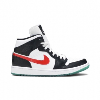 Air Jordan 1 Mid Musta Valkoinen Punainen Vihreä Naisten Kengät