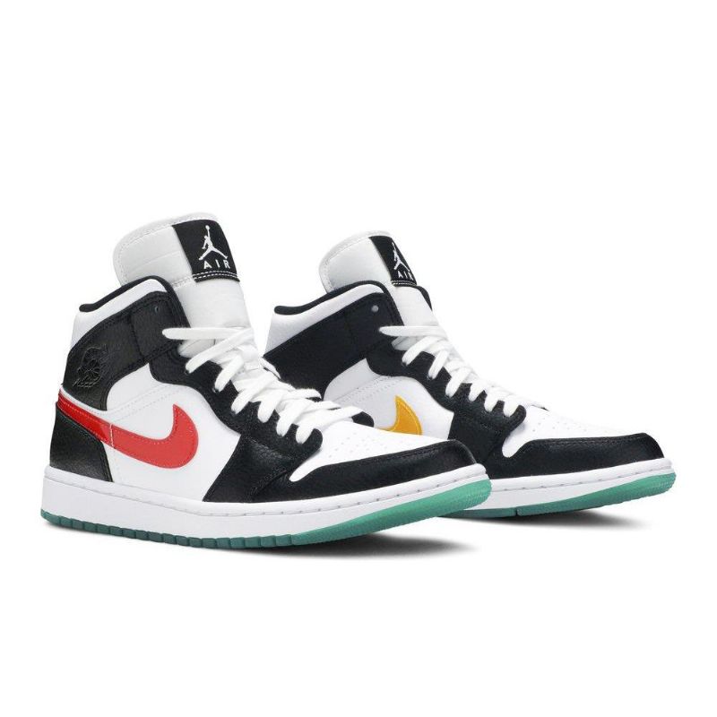 Air Jordan 1 Mid Musta Valkoinen Punainen Vihreä Naisten Kengät