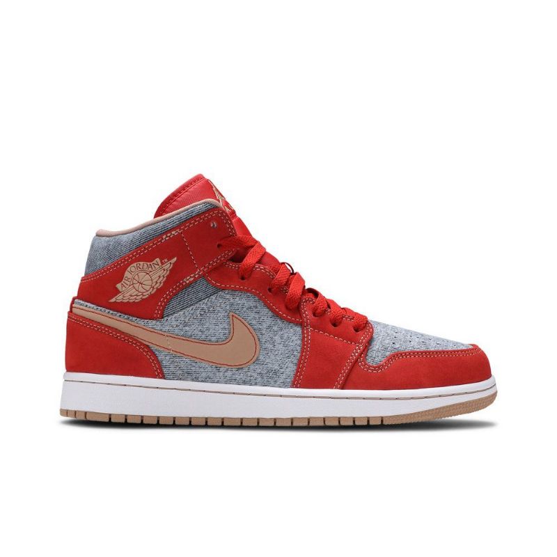 Air Jordan 1 Mid Punainen Harmaa Valkoinen Miesten Kengät
