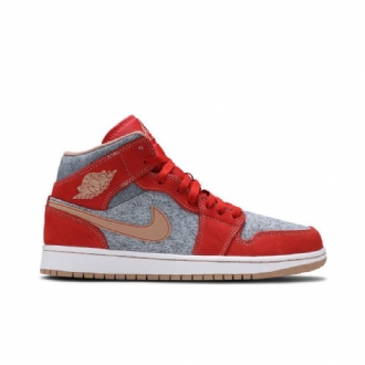 Air Jordan 1 Mid Punainen Harmaa Valkoinen Miesten Kengät