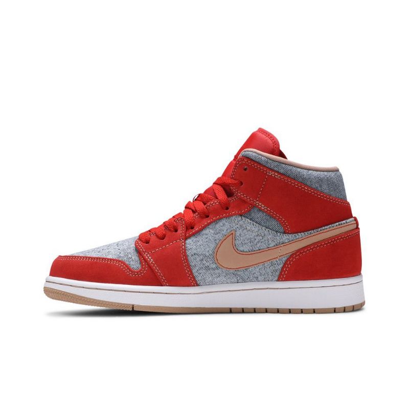 Air Jordan 1 Mid Punainen Harmaa Valkoinen Miesten Kengät