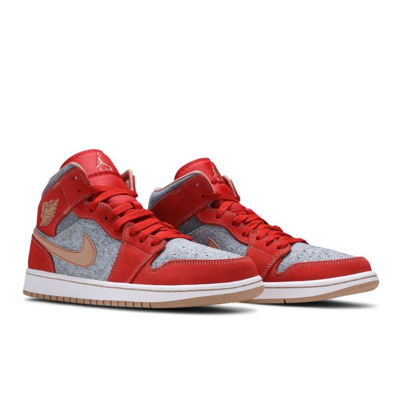 Air Jordan 1 Mid Punainen Harmaa Valkoinen Miesten Kengät