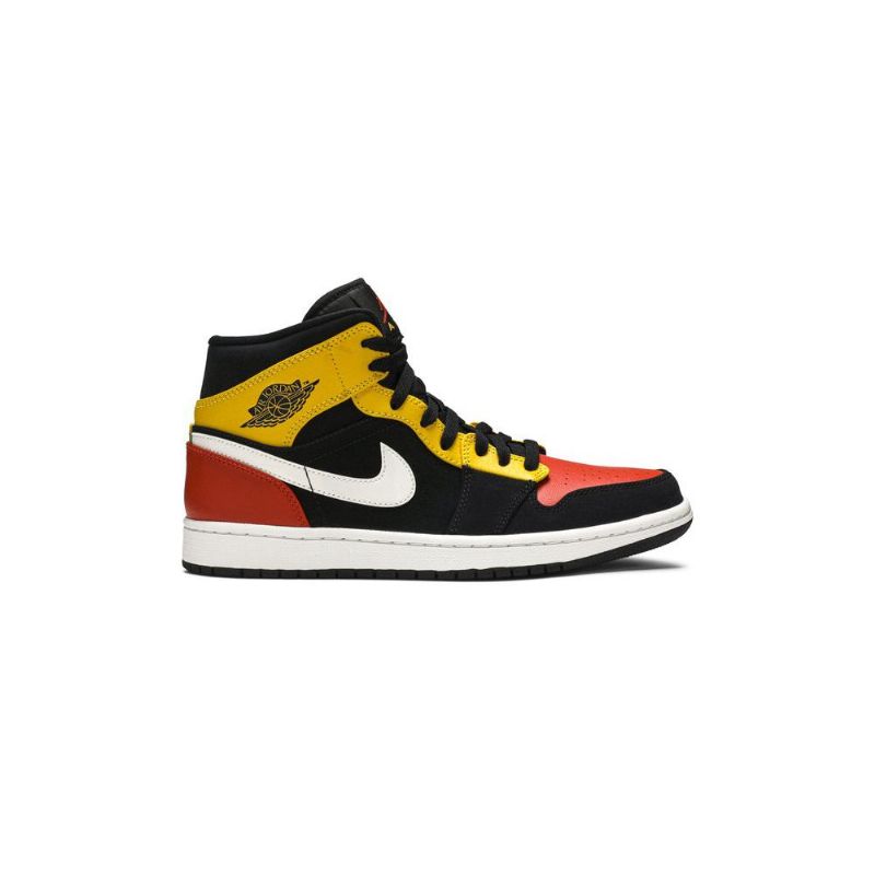 Air Jordan 1 Mid Se Musta Keltainen Oranssi Valkoinen Miesten Kengät