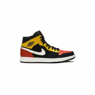 Air Jordan 1 Mid Se Musta Keltainen Oranssi Valkoinen Miesten Kengät