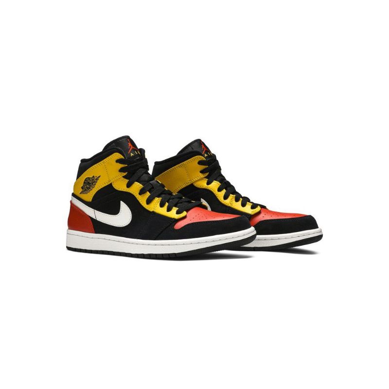 Air Jordan 1 Mid Se Musta Keltainen Oranssi Valkoinen Miesten Kengät