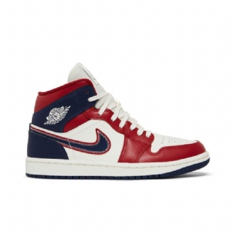 Air Jordan 1 Mid Se Punainen Valkoinen Laivastonsininen Naisten Kengät