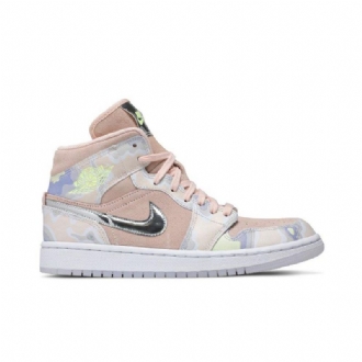 Air Jordan 1 Mid Se Vaaleanpunainen Hopeanvihreä Naisten Kengät