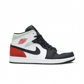 Air Jordan 1 Mid Se Valkoinen Musta Harmaa Punainen Miesten Kengät
