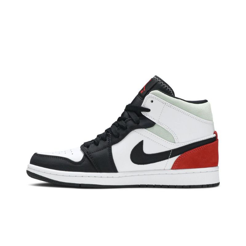 Air Jordan 1 Mid Se Valkoinen Musta Harmaa Punainen Miesten Kengät