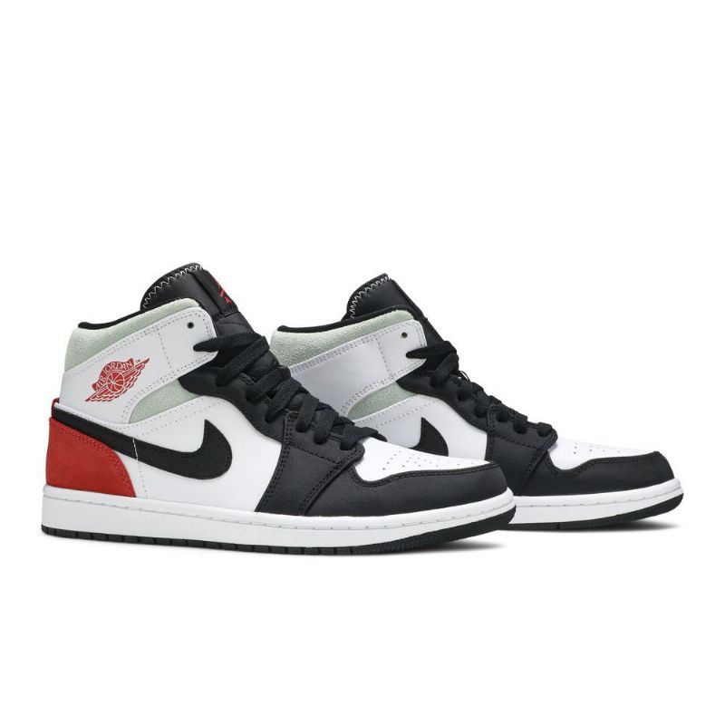 Air Jordan 1 Mid Se Valkoinen Musta Harmaa Punainen Miesten Kengät