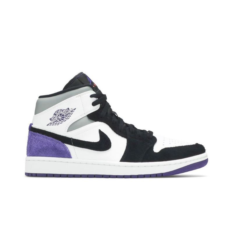 Air Jordan 1 Mid Se Valkoinen Musta Harmaa Purppura Miesten Kengät