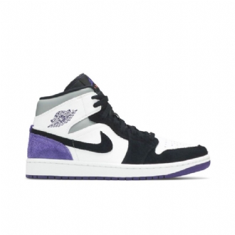 Air Jordan 1 Mid Se Valkoinen Musta Harmaa Purppura Miesten Kengät