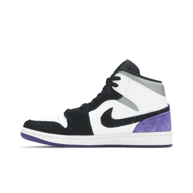 Air Jordan 1 Mid Se Valkoinen Musta Harmaa Purppura Miesten Kengät