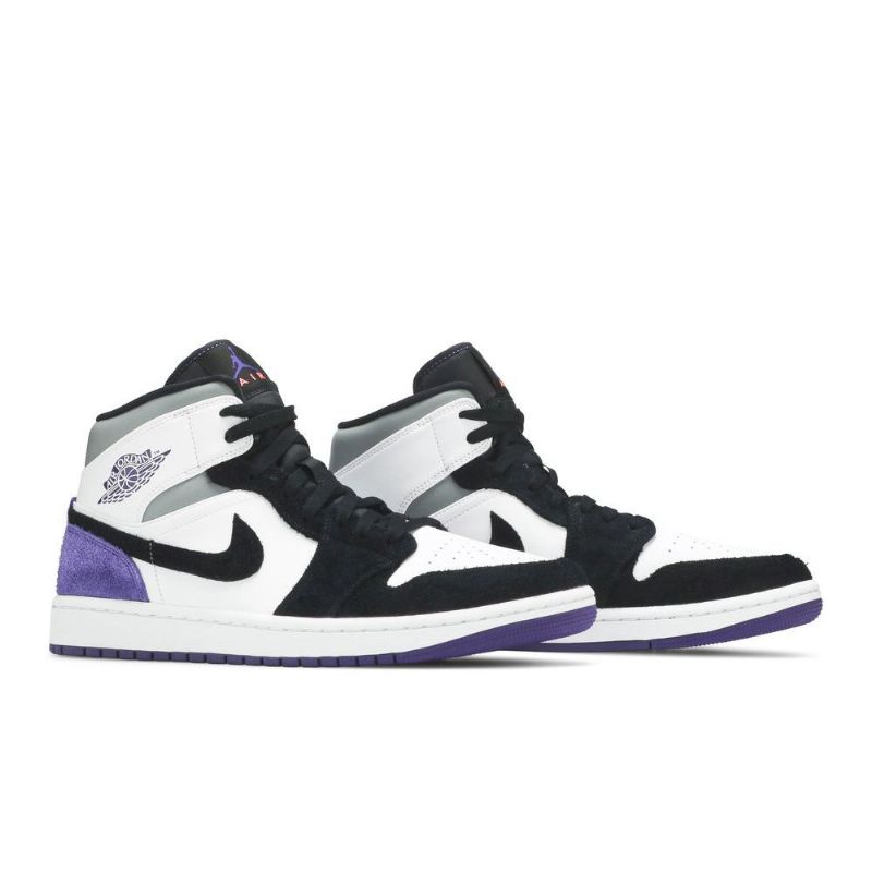 Air Jordan 1 Mid Se Valkoinen Musta Harmaa Purppura Miesten Kengät