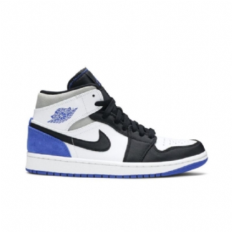 Air Jordan 1 Mid Se Valkoinen Musta Harmaa Sininen Miesten Kengät