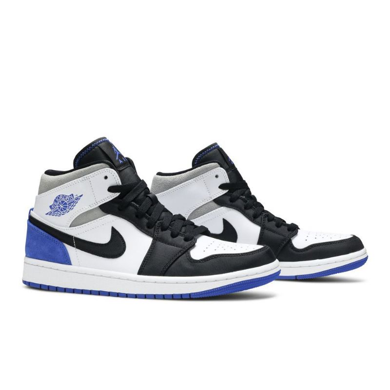 Air Jordan 1 Mid Se Valkoinen Musta Harmaa Sininen Miesten Kengät