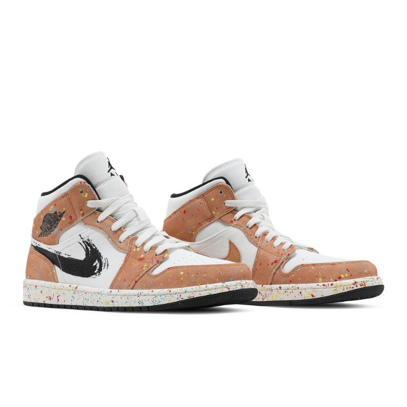 Air Jordan 1 Mid Se Valkoinen Musta Ruskea Miesten Kengät