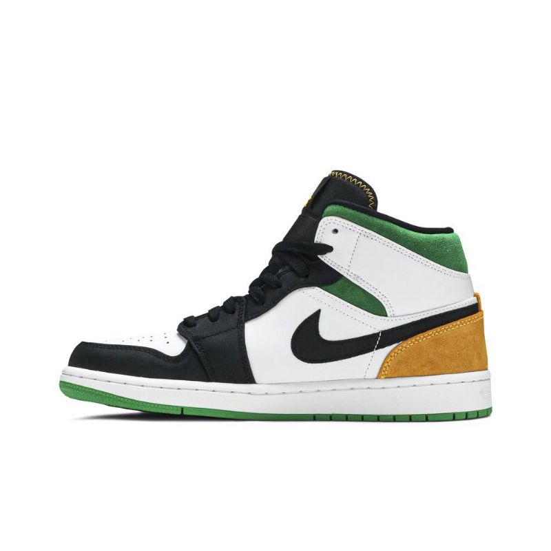 Air Jordan 1 Mid Se Valkoinen Oranssi Musta Vihreä Miesten Kengät