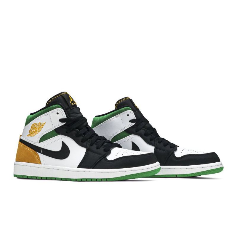 Air Jordan 1 Mid Se Valkoinen Oranssi Musta Vihreä Miesten Kengät