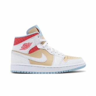 Air Jordan 1 Mid Se Valkoinen Ruskea Punainen Sininen Naisten Kengät