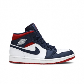 Air Jordan 1 Mid Se Valkoiset Laivastonpunaiset Miesten Kengät