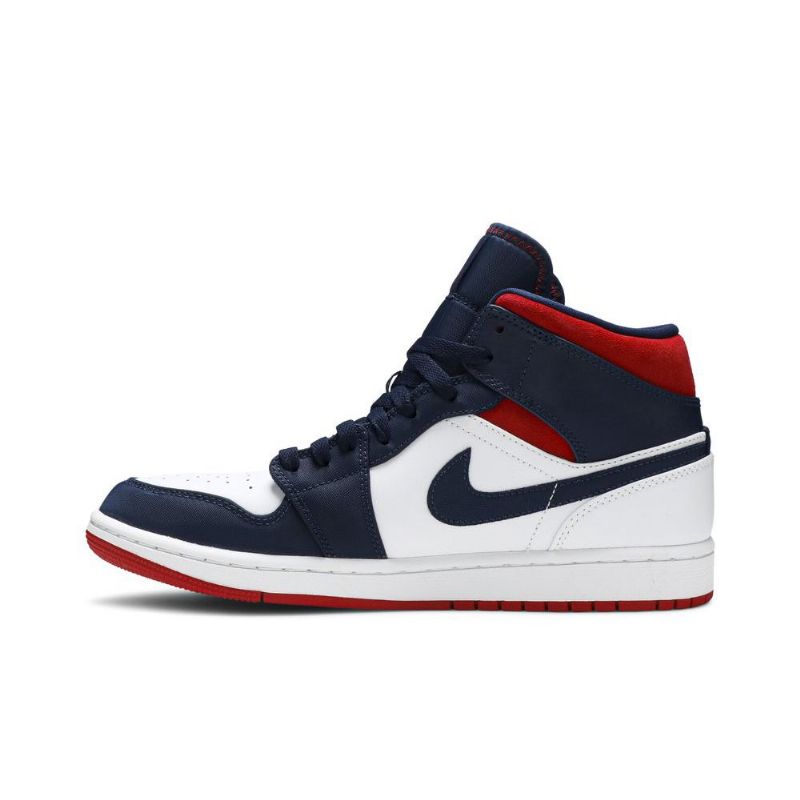 Air Jordan 1 Mid Se Valkoiset Laivastonpunaiset Miesten Kengät