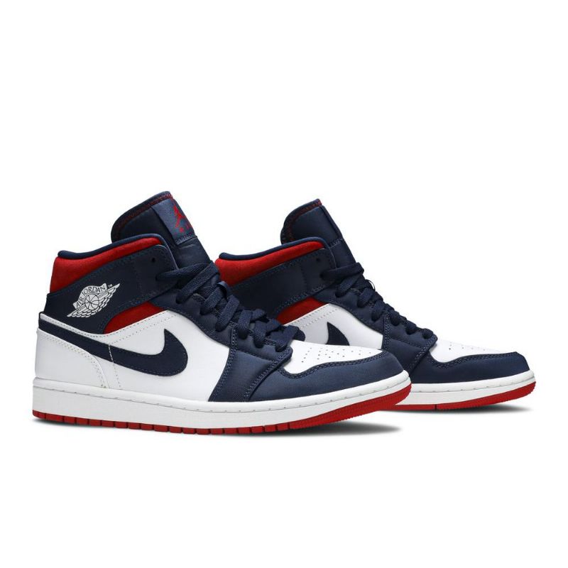Air Jordan 1 Mid Se Valkoiset Laivastonpunaiset Miesten Kengät