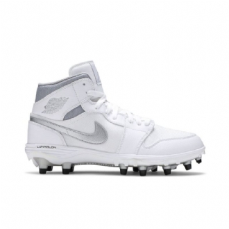 Air Jordan 1 Mid Td Cleat Valkoinen Hopea Miesten Kengät