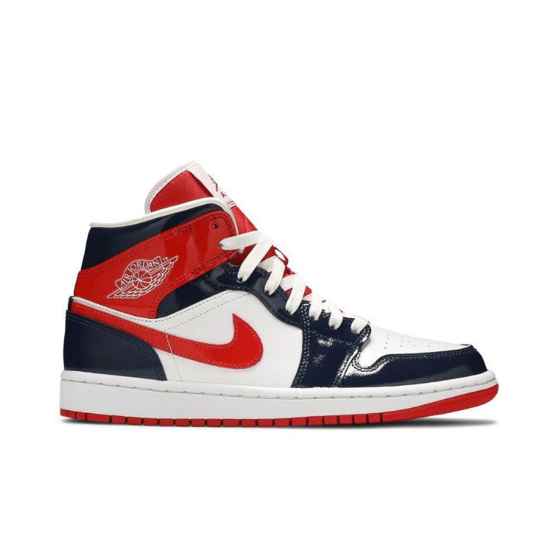 Air Jordan 1 Mid Tummansininen Punainen Valkoinen Naisten Kengät